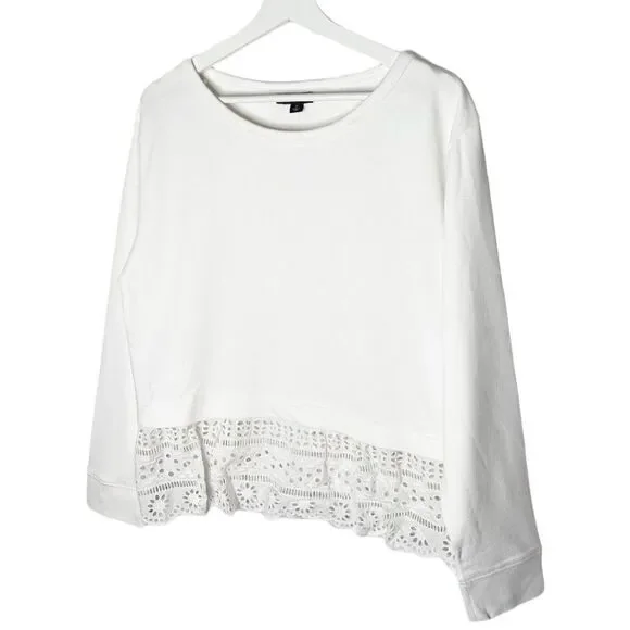 J. CREW White Eyelet Hem Sweatshirt - Picture 2 of 8